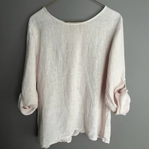 Terzo Millennio Premium Linen "European Flax" Long Sleeved Top Medium Pale Pink - Picture 1 of 5